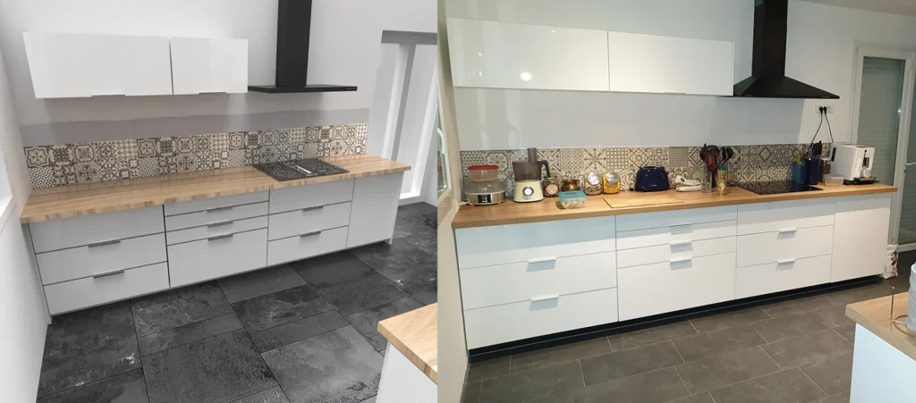 Visuel cuisine en 3D vs photo renovation Cuisine