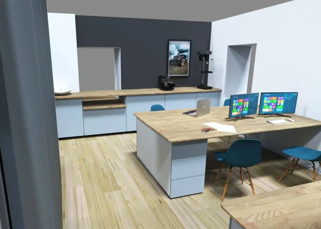 Intension design rénovation bureau rendu 3D projection